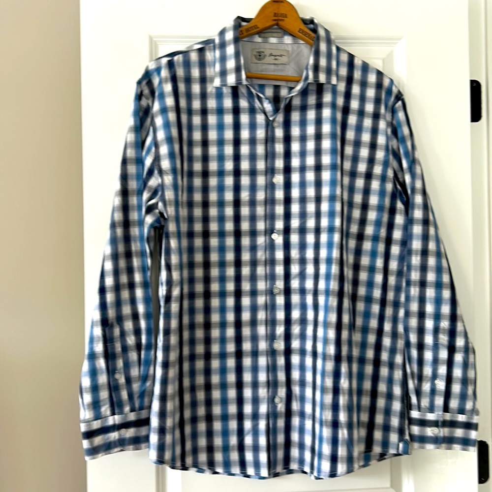 ⭐️NWT!⭐️Jachs New York Hayati Blue Plaid Shirt $229 Retail Sz 2XL w MEASUREMENTS